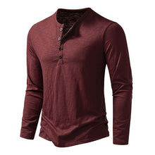 Load image into Gallery viewer, Men's Long-sleeved Fashion Casual Solid Color Pullover Button T-Shirt Top