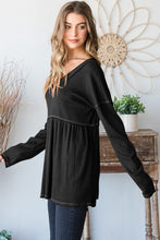 Load image into Gallery viewer, Heimish Full Size V-Neck Long Sleeve Ribbed Babydoll Top