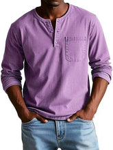 Load image into Gallery viewer, Mens V-neck Long-sleeved With Button Casual Solid Color Pullover Top