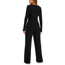 Load image into Gallery viewer, 2 pc Set - Women's Suit Autumn / Winter -Long Sleeve Top + High Waisted Wide Leg Pants - Solid Color Sportswear Casual Suit