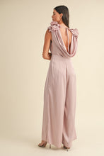 Load image into Gallery viewer, MABLE 3D Floral Applique Deep Cowl Neck Jumpsuit