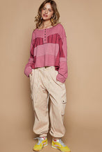 Load image into Gallery viewer, POL Half Button Color Block Drop Shoulder Knit Top