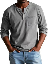 Load image into Gallery viewer, Mens V-neck Long-sleeved With Button Casual Solid Color Pullover Top