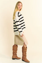 Load image into Gallery viewer, Davi & Dani High-Low Side Slit Striped Johnny Collar Sweater