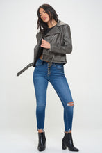 Load image into Gallery viewer, Coalition LA Zip Up Biker Jacket with Belt