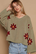 Load image into Gallery viewer, POL V-Neck Floral Pattern Chenille Sweater