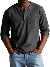 Load image into Gallery viewer, Mens V-neck Long-sleeved With Button Casual Solid Color Pullover Top