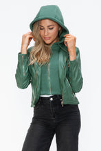 Load image into Gallery viewer, Snobbish Faux Leather Zip Up Drawstring Hooded Jacket