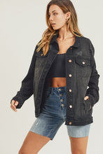 Load image into Gallery viewer, RISEN Full Size Distressed Long Sleeve Denim Jacket