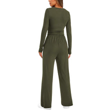 Load image into Gallery viewer, 2 pc Set - Women's Suit Autumn / Winter -Long Sleeve Top + High Waisted Wide Leg Pants - Solid Color Sportswear Casual Suit