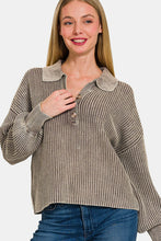 Load image into Gallery viewer, Zenana Washed Half Button Long Sleeve Sweater