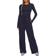 Load image into Gallery viewer, 2 pc Set - Women's Suit Autumn / Winter -Long Sleeve Top + High Waisted Wide Leg Pants - Solid Color Sportswear Casual Suit