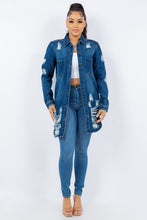 Load image into Gallery viewer, American Bazi Distressed Button Up Long Sleeve Denim Jacket