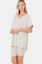 Load image into Gallery viewer, Zenana Full Size V-Neck Short Sleeve Slit T-Shirt and Shorts Set