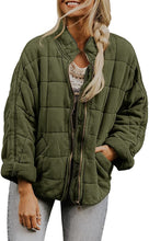 Load image into Gallery viewer, Womens Winter Zip-up Stand Collar Solid Color Plaid Long Sleeved Jacket with Pockets