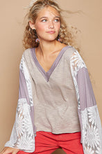 Load image into Gallery viewer, POL Lace Detail V-Neck Flare Sleeve Blouse