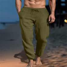 Load image into Gallery viewer, Men's Solid Color Drawstring Cotton Linen Loose Beach Casual Slim Pants