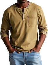 Load image into Gallery viewer, Mens V-neck Long-sleeved With Button Casual Solid Color Pullover Top