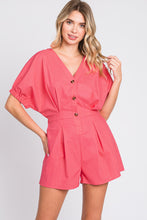 Load image into Gallery viewer, GeeGee Half Button V-Neck Linen Romper