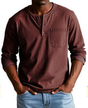 Load image into Gallery viewer, Mens V-neck Long-sleeved With Button Casual Solid Color Pullover Top