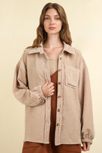 Load image into Gallery viewer, VERY J Mixed Media Button Down Raw Hem Shacket