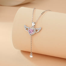 Load image into Gallery viewer, Womens Moving Cupid Heart Angel Wings Tassel Necklace With Crystal Clavicle Chain
