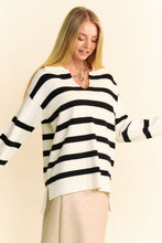Load image into Gallery viewer, Davi & Dani High-Low Side Slit Striped Johnny Collar Sweater