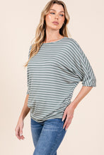 Load image into Gallery viewer, BOMBOM Striped Boat Neck Dolman Sleeve Top