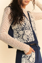 Load image into Gallery viewer, Davi & Dani Lace Patch Open Front Denim Vest