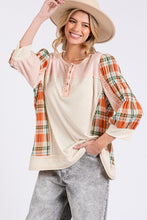 Load image into Gallery viewer, SAGE + FIG Exposed Seam Button Detail Plaid Top