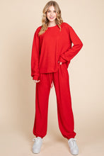 Load image into Gallery viewer, Super Lady Plus Size Crinkle Check Round Neck Top and Pants Lounge Set
