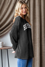 Load image into Gallery viewer, Heimish BE MERRY Ribbed Exposed Seam Long Sleeve T-Shirt