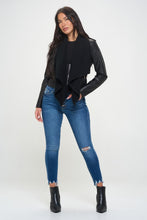 Load image into Gallery viewer, Coalition LA Knit Collared Faux Leather Crop Jacket