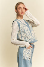 Load image into Gallery viewer, Davi & Dani Lace Patch Open Front Denim Vest