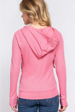 Load image into Gallery viewer, ACTIVE BASIC Waffle Knit Drawstring Zip Up Long Sleeve Hoodie Ti Amo I love you