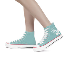 Load image into Gallery viewer, Ti Amo I love you - Exclusive Brand - Shadow Green 2 - White Daisy - High Top Canvas Shoes - White Soles