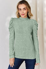 Load image into Gallery viewer, Basic Bae Full Size Ribbed Mock Neck Puff Sleeve T-Shirt Ti Amo I love you