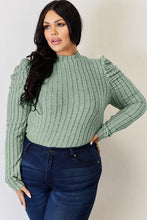 Load image into Gallery viewer, Basic Bae Full Size Ribbed Mock Neck Puff Sleeve T-Shirt Ti Amo I love you