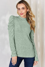 Load image into Gallery viewer, Basic Bae Full Size Ribbed Mock Neck Puff Sleeve T-Shirt Ti Amo I love you