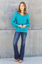 Load image into Gallery viewer, Basic Bae Full Size V-Neck Lantern Sleeve Blouse Ti Amo I love you