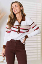 Load image into Gallery viewer, Basic Bae Striped Collared Neck Rib-Knit Top Ti Amo I love you