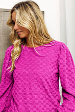 Load image into Gallery viewer, BiBi Magenta Round Neck Brushed Checker Top Ti Amo I love you