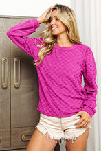 Load image into Gallery viewer, BiBi Magenta Round Neck Brushed Checker Top Ti Amo I love you