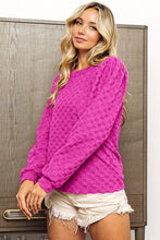 Load image into Gallery viewer, BiBi Magenta Round Neck Brushed Checker Top Ti Amo I love you