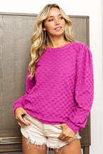 Load image into Gallery viewer, BiBi Magenta Round Neck Brushed Checker Top Ti Amo I love you