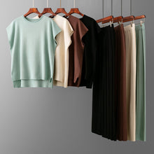 Load image into Gallery viewer, Casual  Women Summer Solid Color Sleeveless Vest Sweater Wide Leg Pants Ice Silk Sets Ti Amo I love you