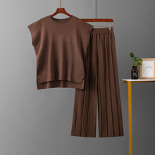Load image into Gallery viewer, Casual  Women Summer Solid Color Sleeveless Vest Sweater Wide Leg Pants Ice Silk Sets Ti Amo I love you