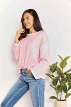 Load image into Gallery viewer, Double Take Contrast Detail Dropped Shoulder Knit Top Ti Amo I love you