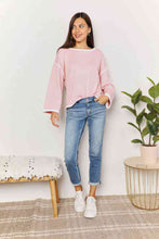 Load image into Gallery viewer, Double Take Contrast Detail Dropped Shoulder Knit Top Ti Amo I love you