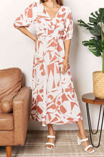 Load image into Gallery viewer, Double Take Printed Surplice Balloon Sleeve Dress Ti Amo I love you
